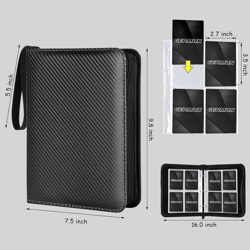 GERMUN 4 Pocket Card Binder, Premium Zip Trading Card Binder, 400 Double Sided Pocket PU Card Collection Binder, Collector Card Album, Card Folder for MTG, TCG, Sports Cards, Game Cards (Black) - Image 2
